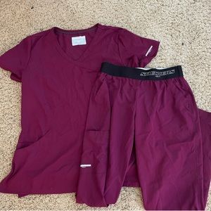 Burgundy women’s scrub set L top M bottoms
